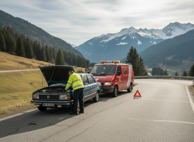 Firefly_Gemini Flash_Ein realistisches Foto eines roten Schweizer Einsatzfahrzeugs, das einem liegengeblie 943204